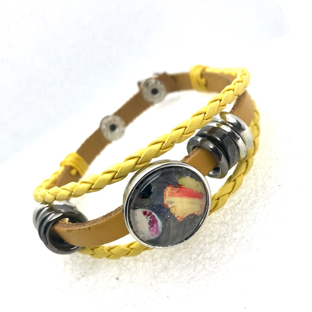 Leather snap bracelet Handmade 20mm snap SB20 yellow
